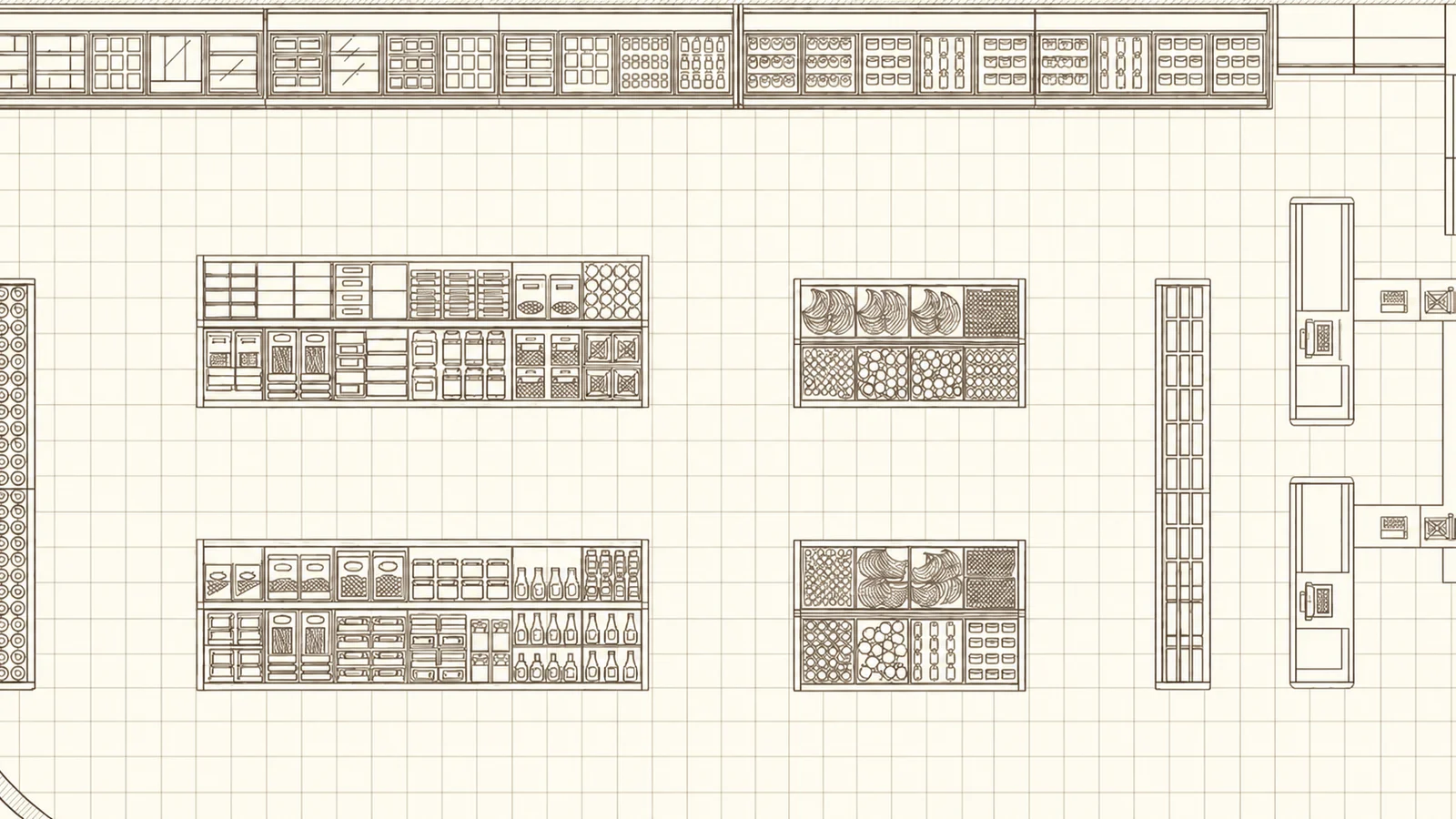 Top-down blueprint used during development of the grocery-store therapeutic scenario